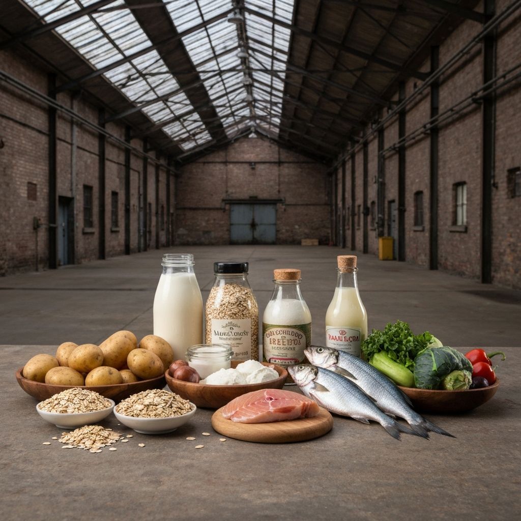 Northern English food staples on industrial background